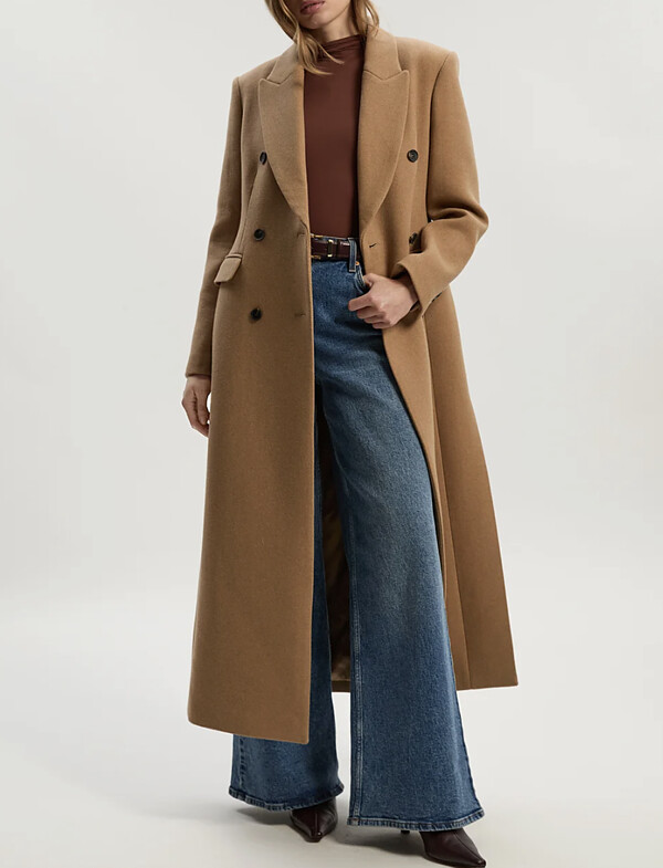 Wool Double Breasted Tailored Maxi Coat