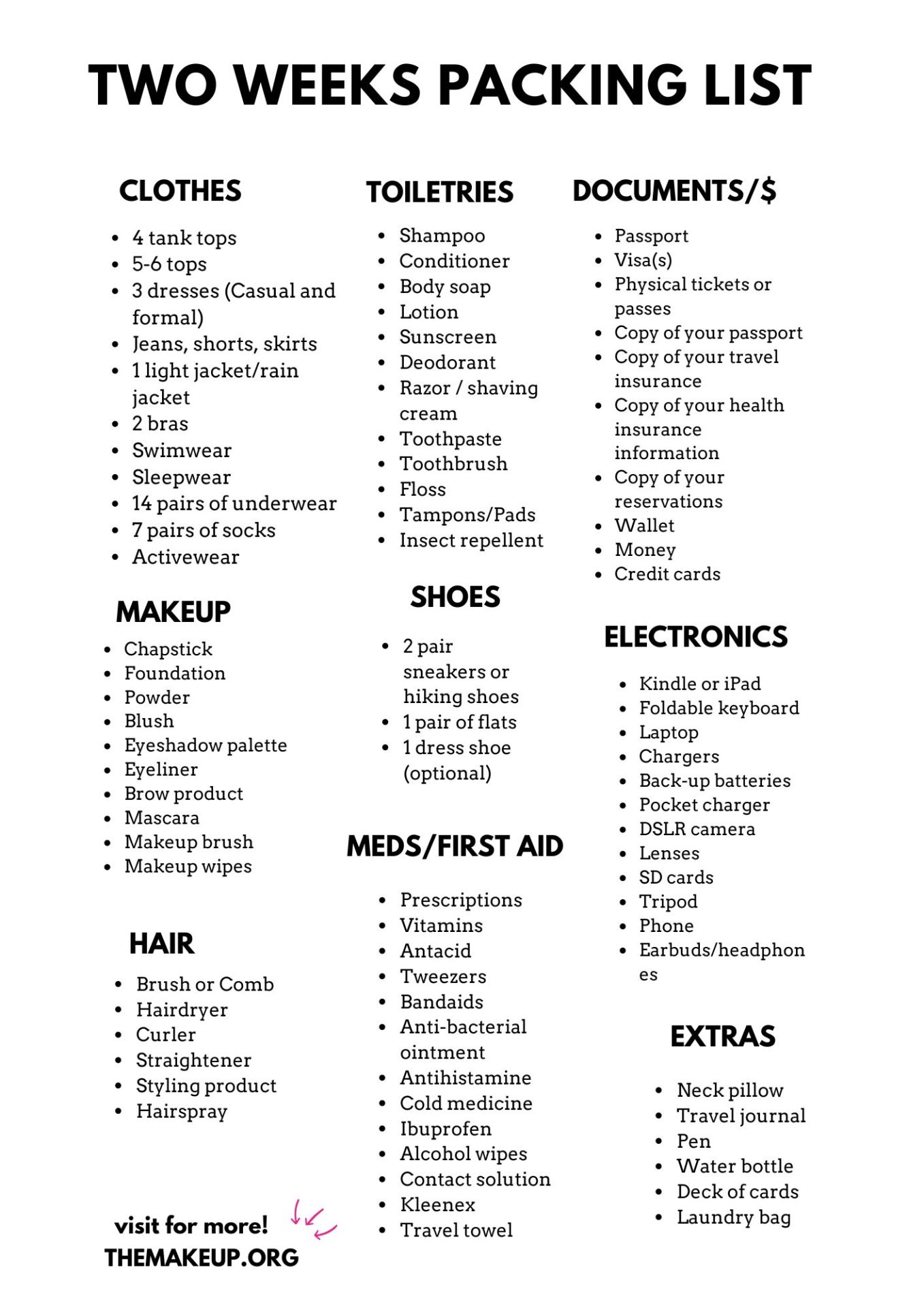 The Only Two-Week Packing List Checklist You’ll Need [With Printable ...