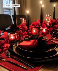 Valentine's table with soft lighting.