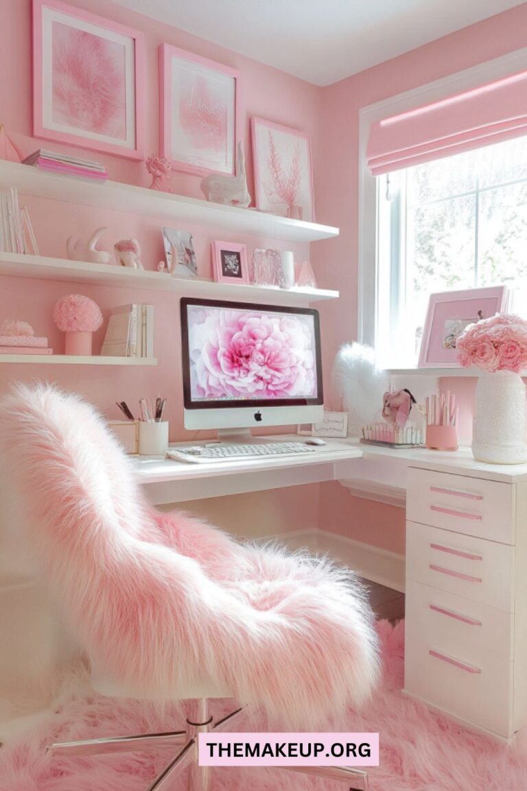 Gorgeous Modern Home Office Ideas: Soft Pink Set Up Inspo - The Makeup