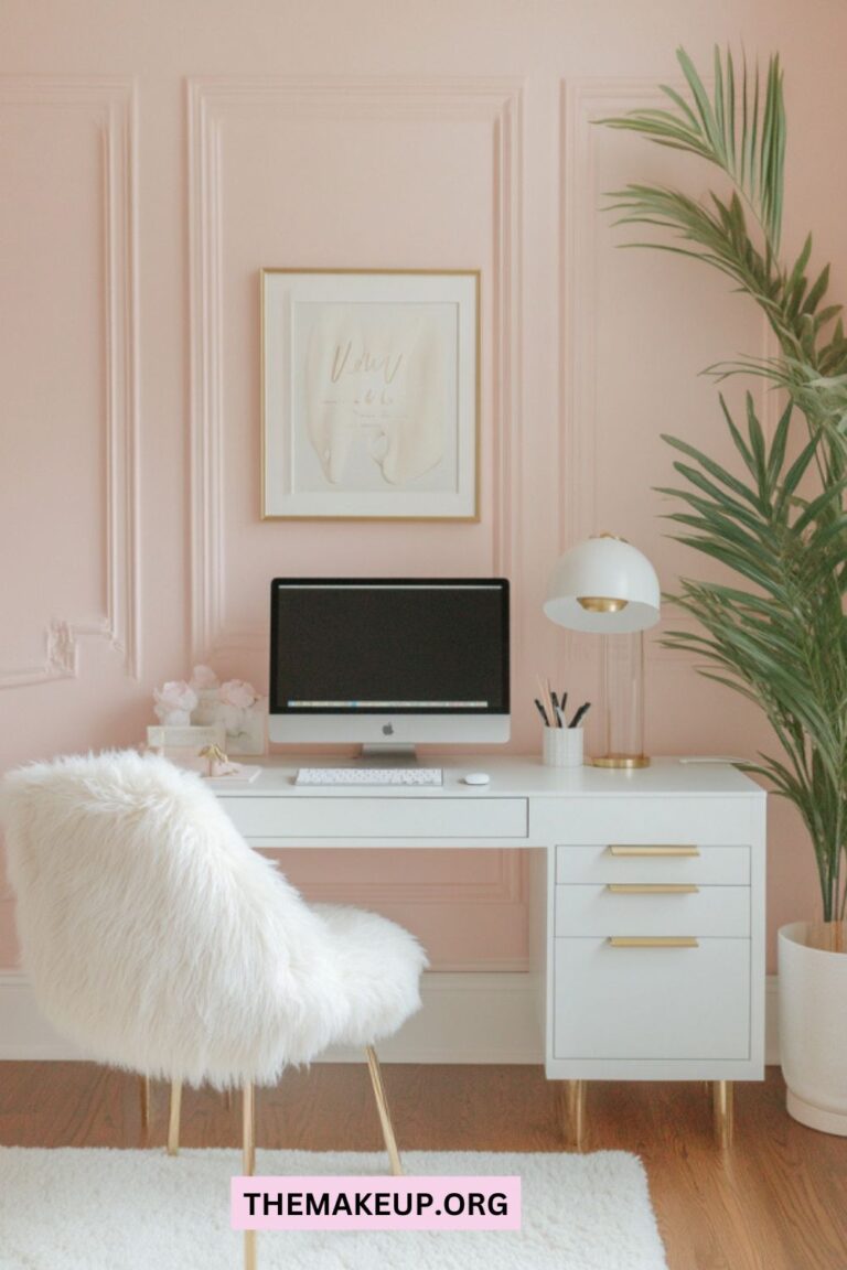 Gorgeous Modern Home Office Ideas: Soft Pink Set Up Inspo - The Makeup