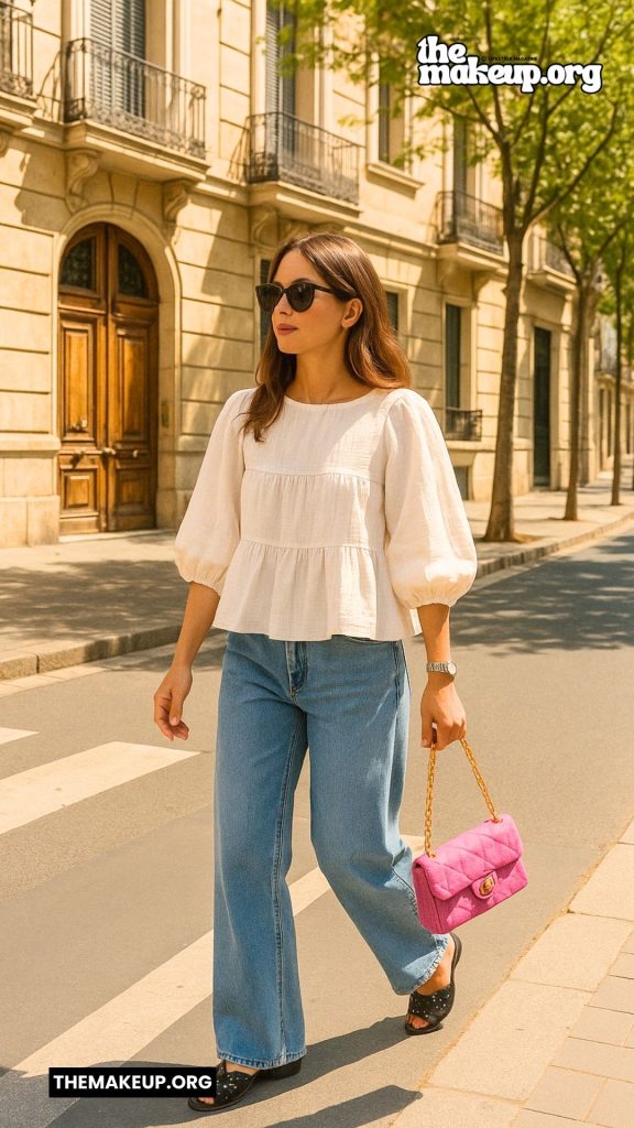 White Blouse Wide Jeans