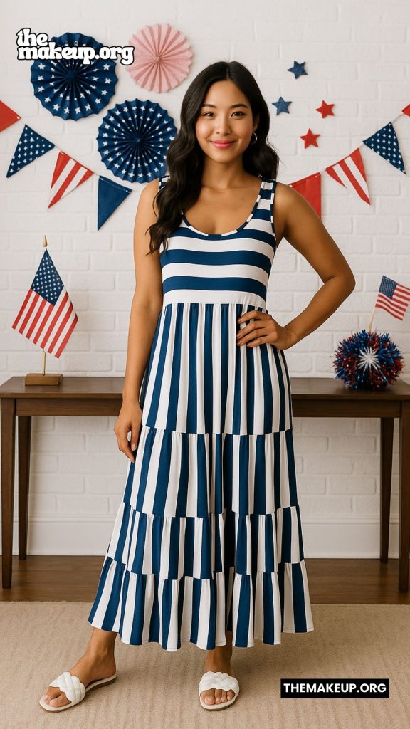 Blue Stripe Maxi Dress – breezy summer patriotic dress