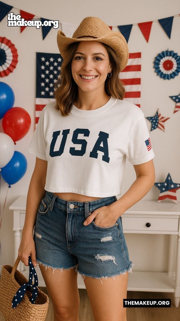 Crop Tee Denim Shorts Cowgirl – western July 4th style