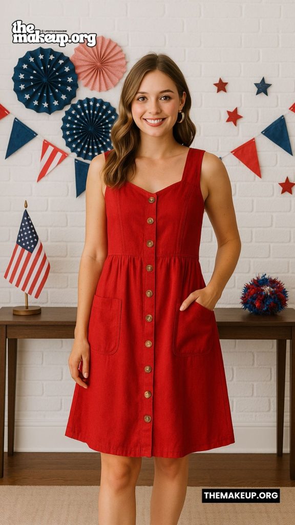 Sleeveless Red Button Dress – simple Americana outfit
