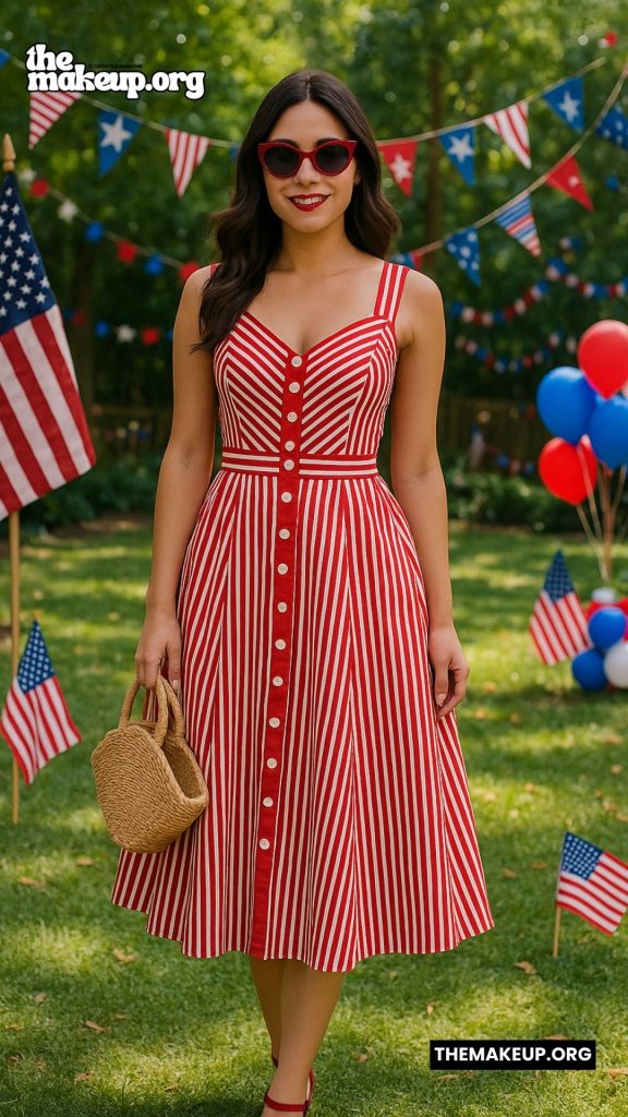 Red Stripe Vintage Dress – retro Americana dress
