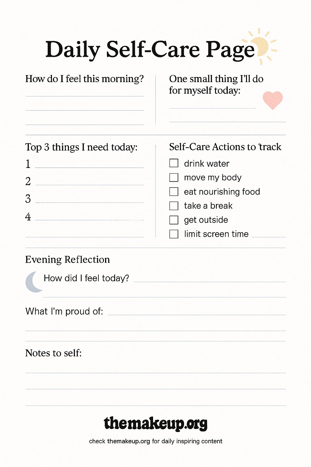 Daily self care page