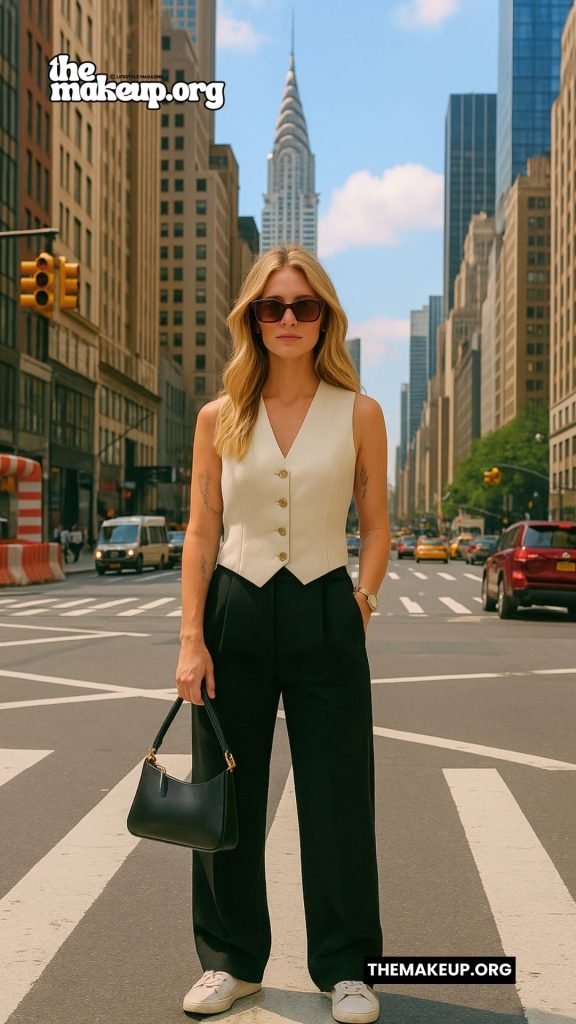 Cream Vest With Black Pants — New York City Summer Outfit