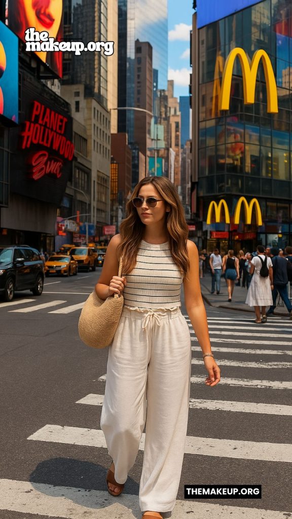 Cream Pants Striped Top — Summer Outfit NYC