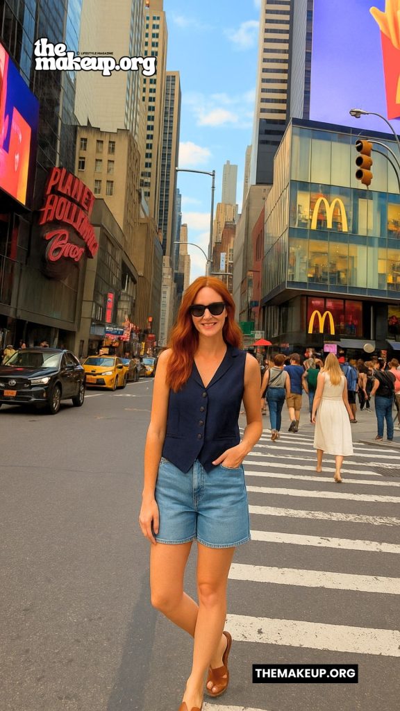 Navy Vest With Jean Shorts — Street Style New York Summer