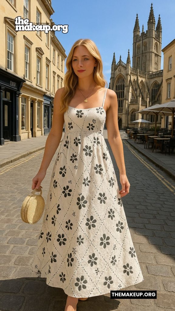 Floral Sundress With Straw Bag – Romantic City Outfit