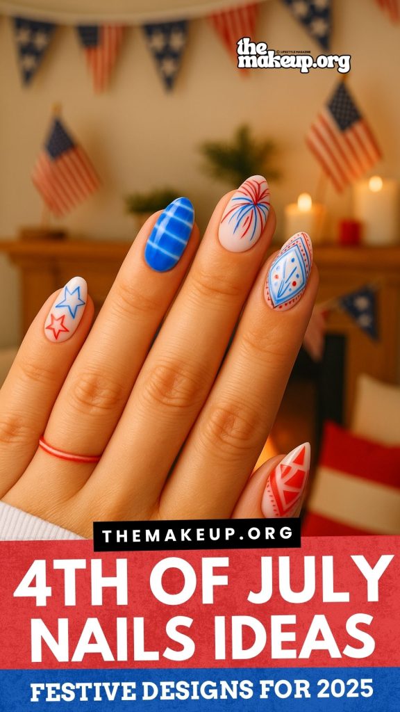 4th of July nails almond