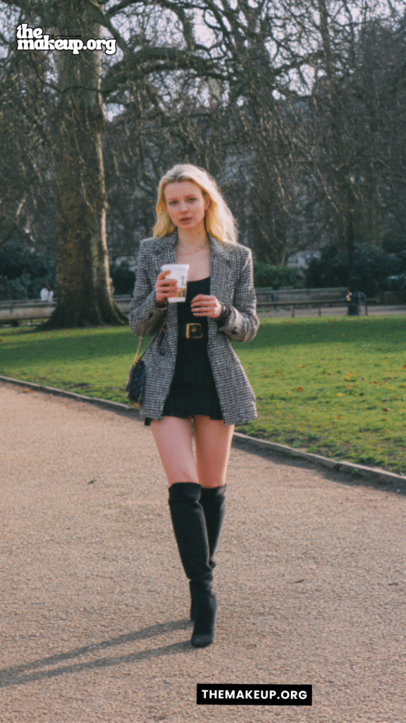 Tweed Blazer With Mini Dress – chic European outfit idea