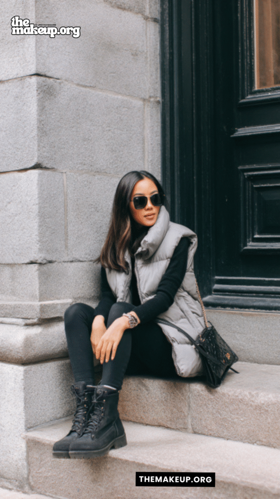 Puffer Vest And Combat Boots – sleek city traveler style