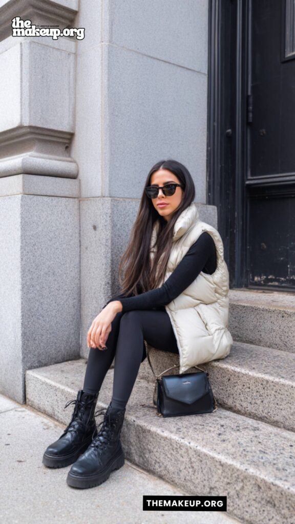 Puffer Vest And Black Leggings – cool weather urban style