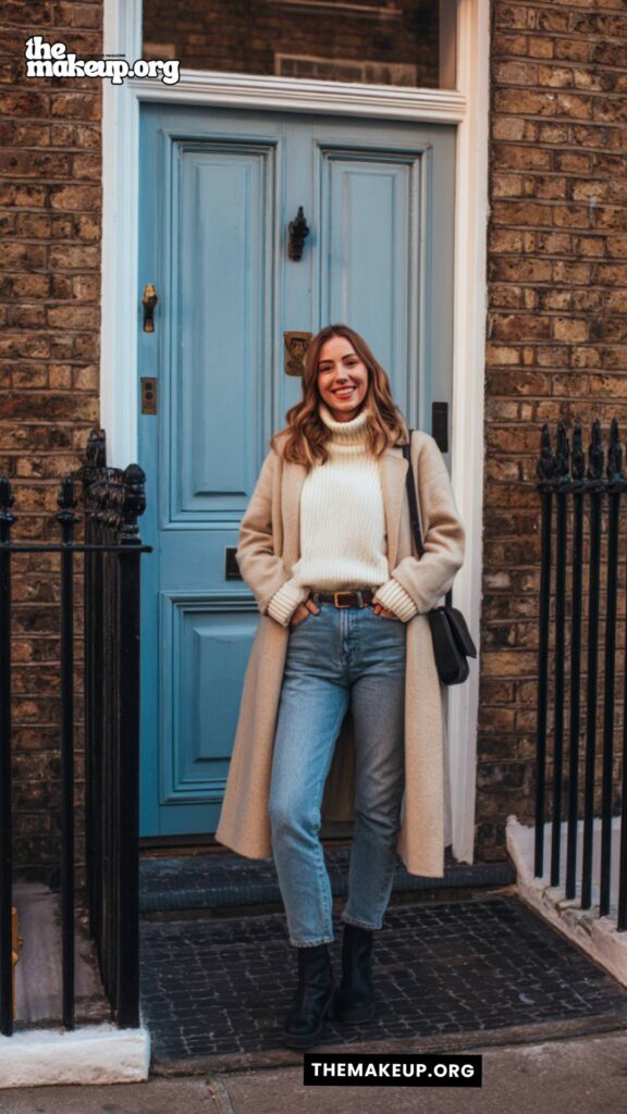 Neutral Coat and Blue Denim — cozy layered look for new york fall