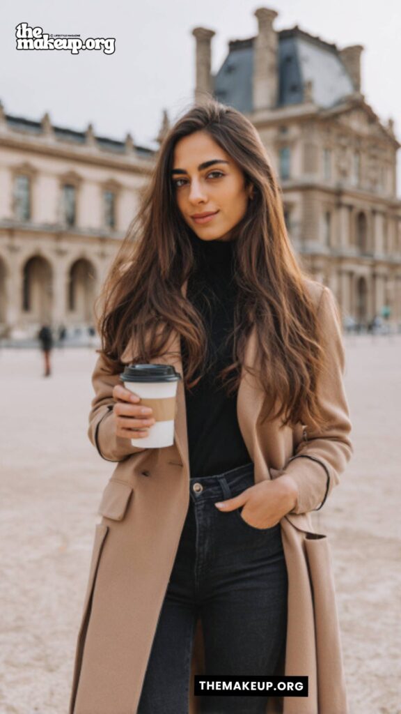 Camel Coat With Black Turtleneck – timeless Parisian travel look