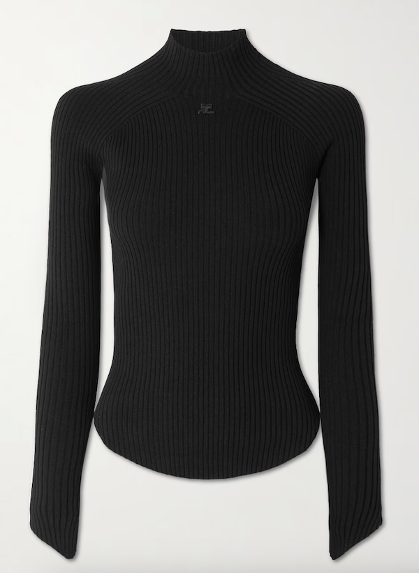 Logo-embroidered ribbed-knit mock-neck top