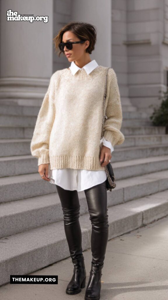 Oversized Sweater With Leather Pants – layered chic travel style