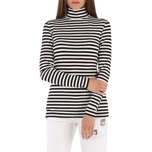 Burberry 
Ladies Black Striped Stretch Jersey Turtleneck Top