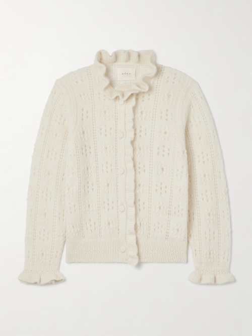 Claudie ruffled pointelle-knit alpaca-blend cardigan