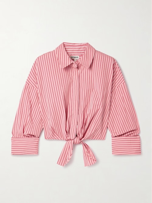 Lisa tie-front cropped striped cotton-blend poplin top