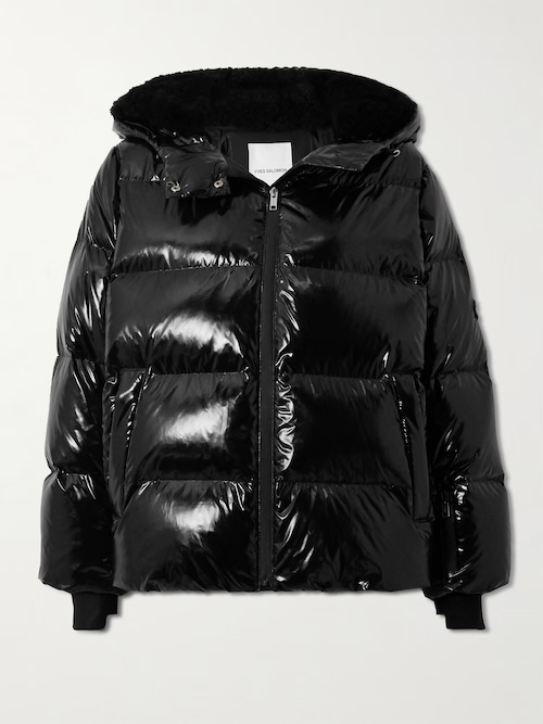 Shearling-trimmed glossed-shell down ski jacket