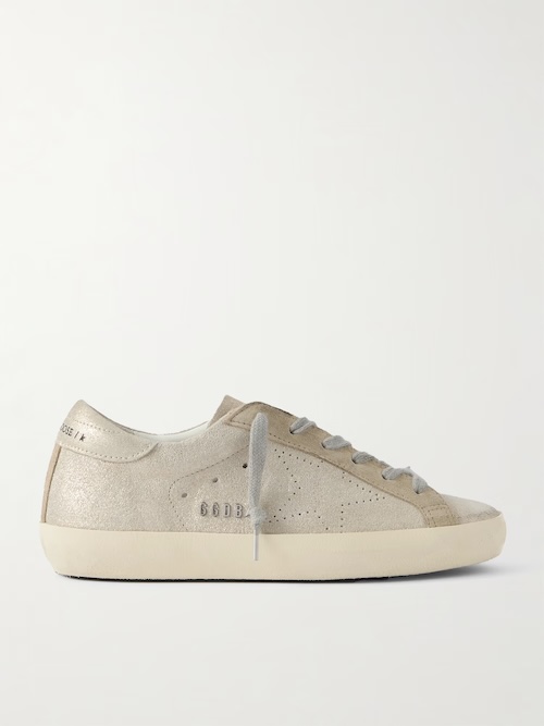 Super-Star distressed glittered suede sneakers