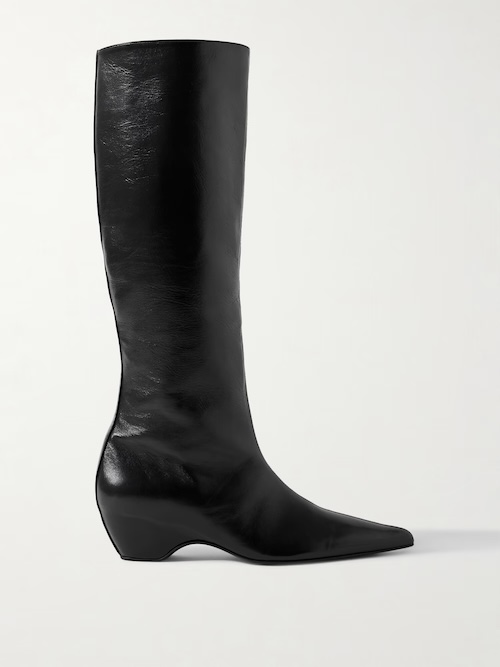 Sybil glossed-leather knee boots