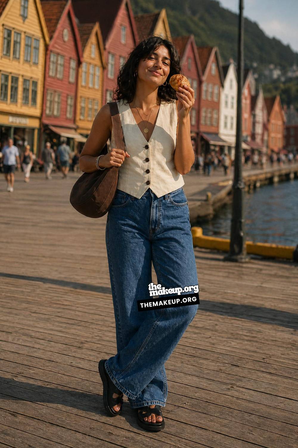 European Summer Outfit Inspiration — Linen Vest And Wide Denim