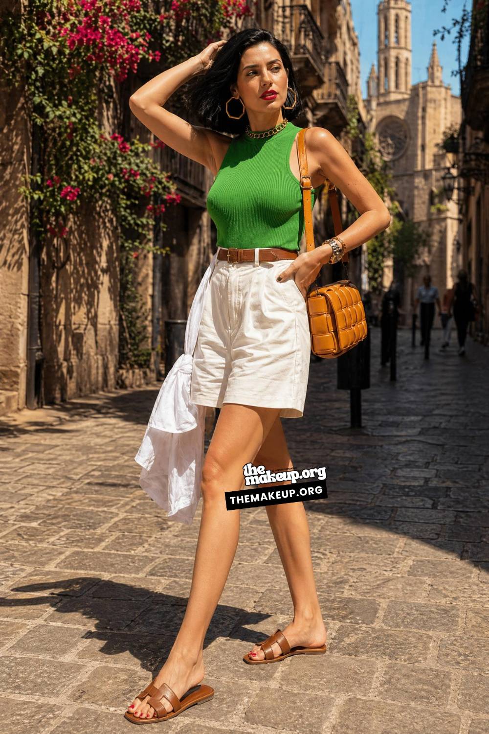 Green Tank And Tailored Shorts for What To Wear In Barcelona Summer