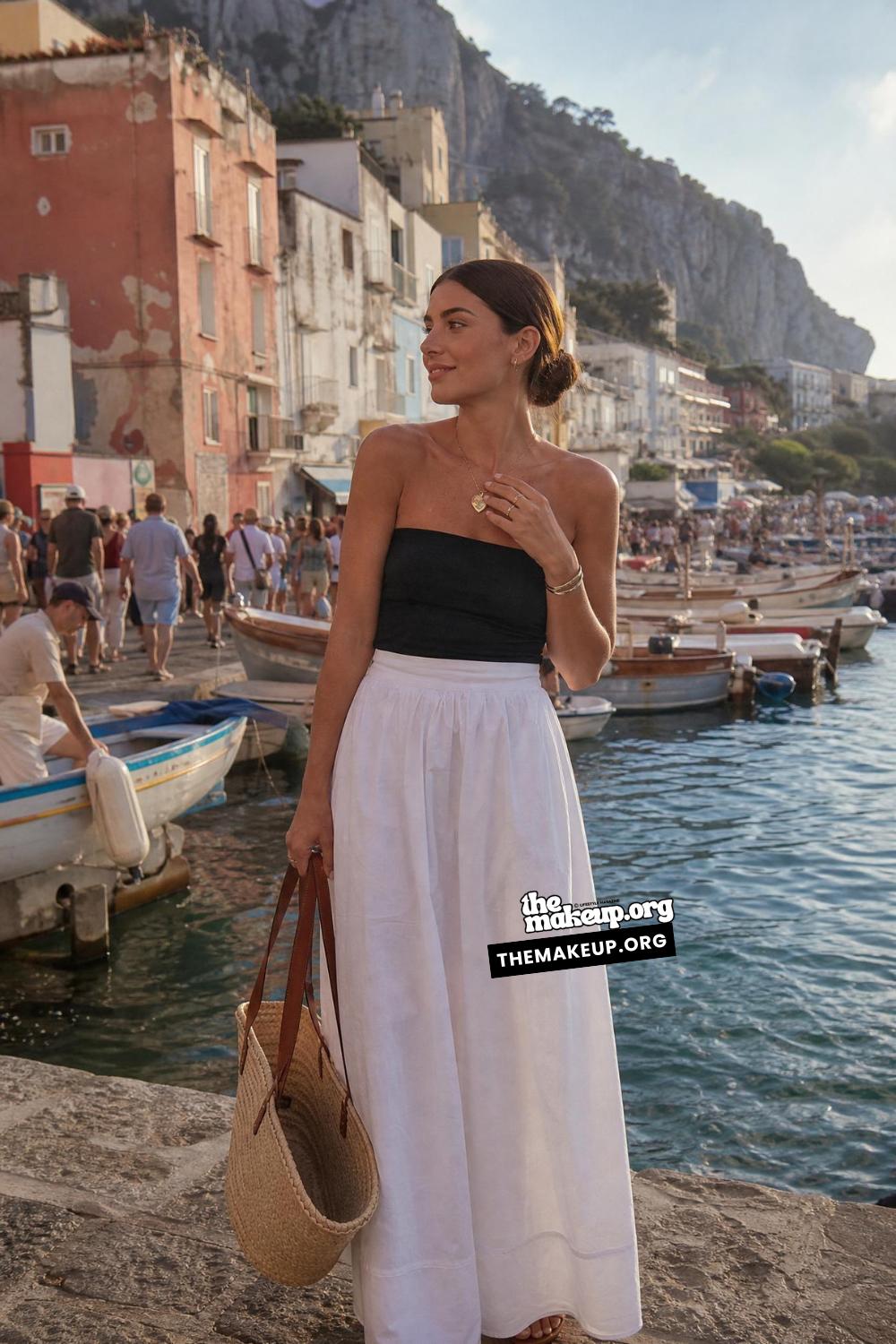 Strapless Top And Harbor Skirt for Europe Summer Wardrobe Ideas