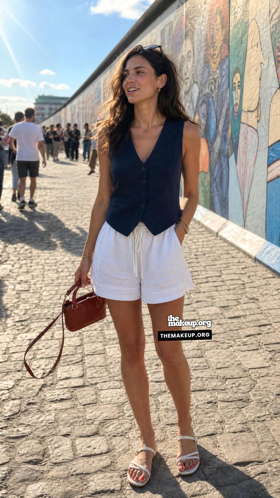 German Travel Style — Navy Vest And White Shorts