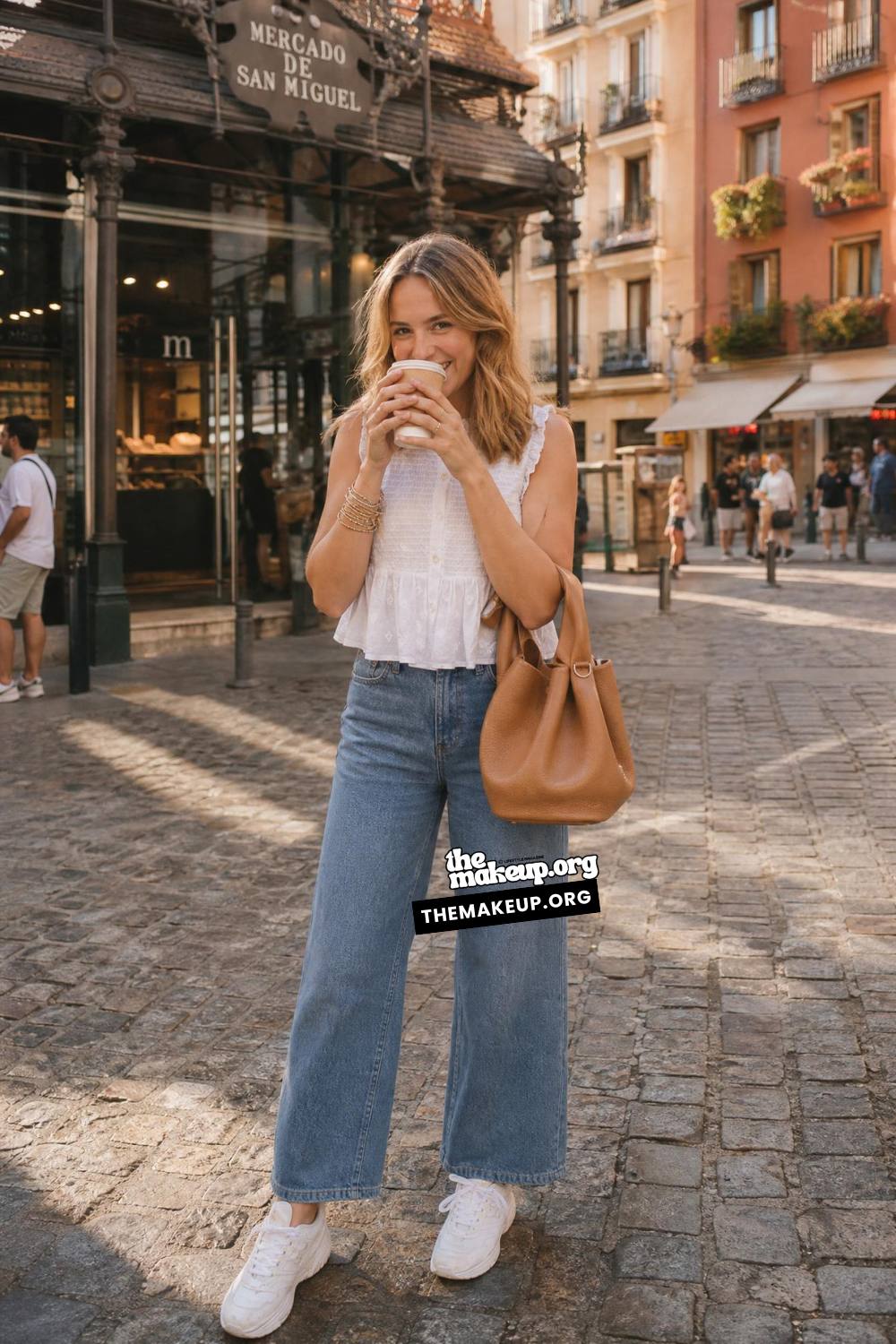 Hot Weather Outfit Ideas Madrid — Ruffled White Top For Madrid