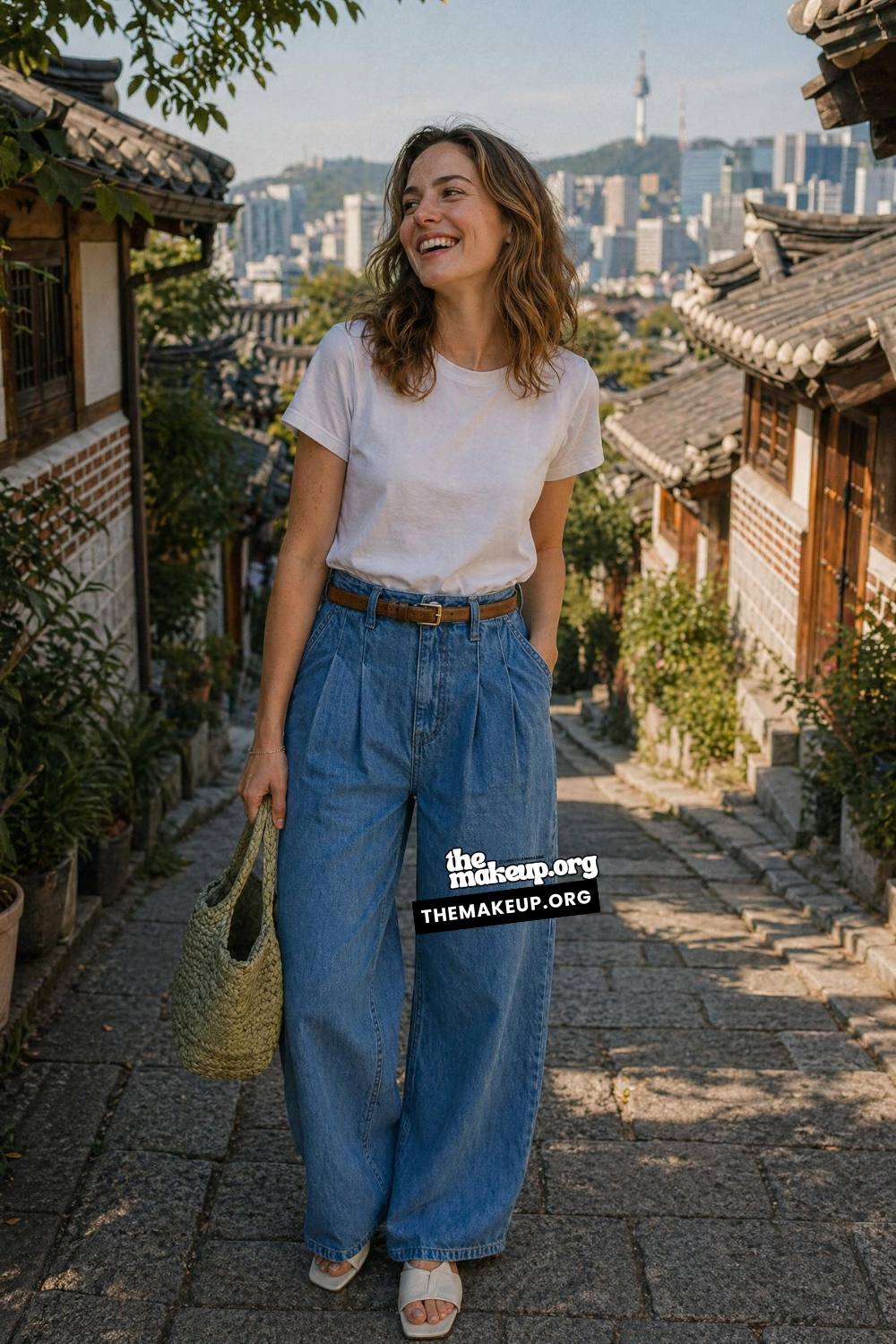 White Tee And Seoul Wide Legs | Korea Summer Outfits