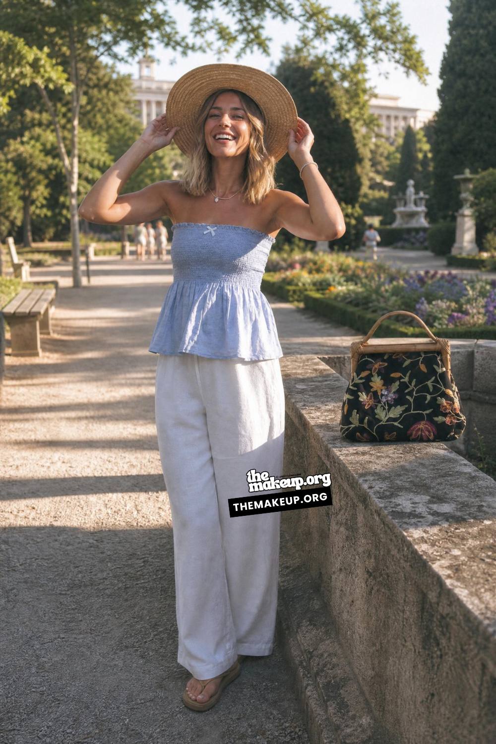Straw Hat And Sky Peplum for Madrid Summer Travel Wardrobe