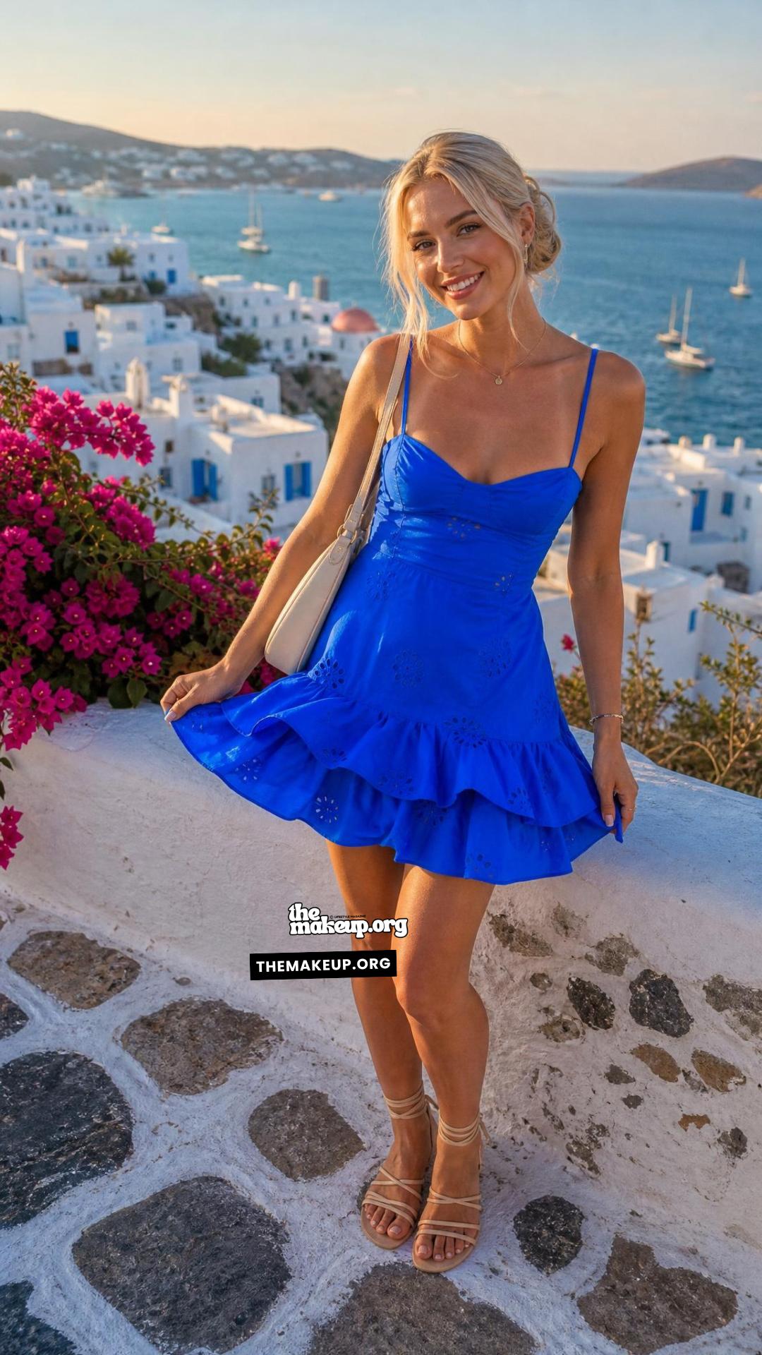 Ruffled Cobalt Dress For Sunset | Mykonos Getaway Wardrobe