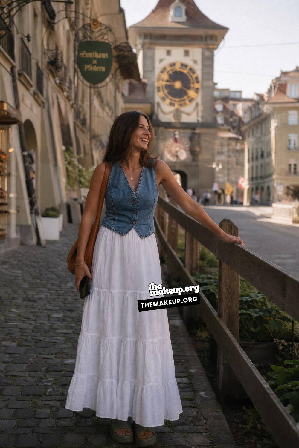 Switzerland Summer Outfit Inspiration — Denim Vest Over Flowing Maxi