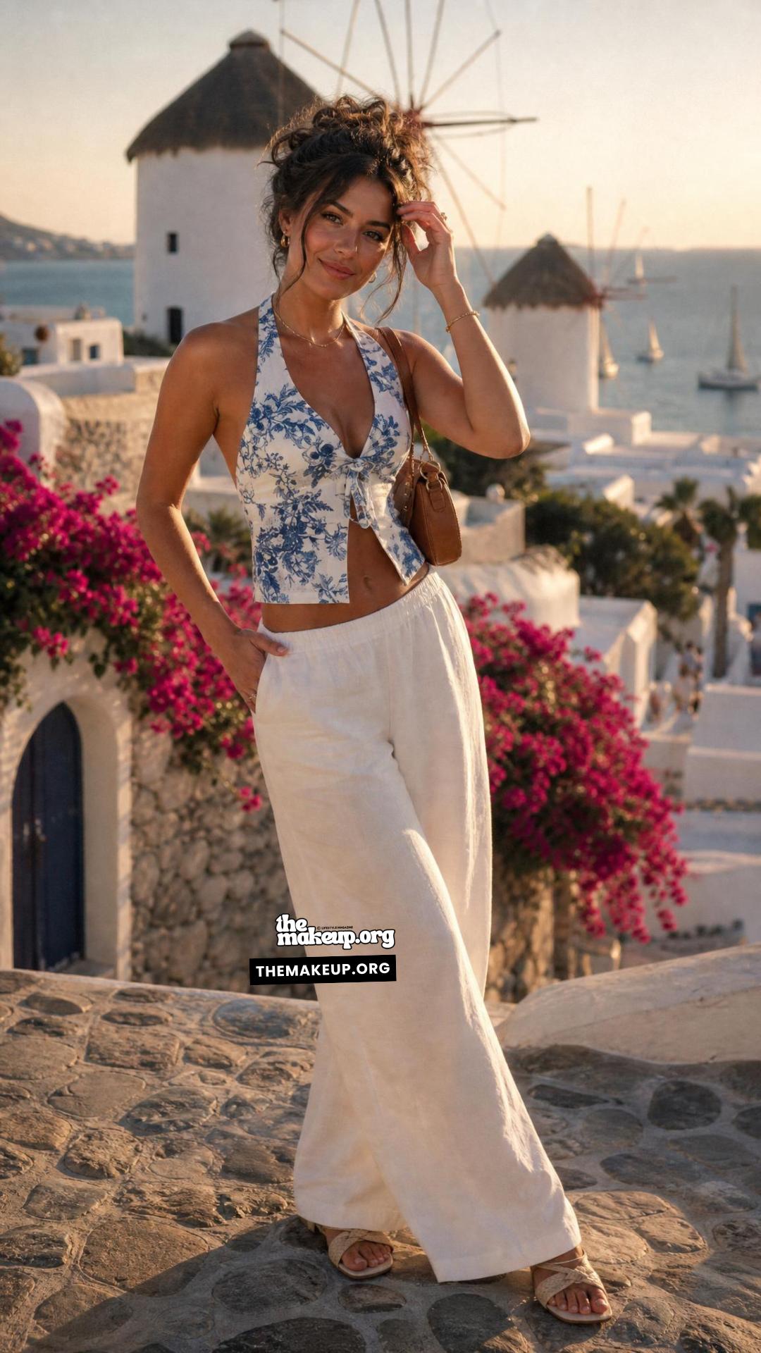 Floral Halter And Linen Trousers for What To Wear In Mykonos