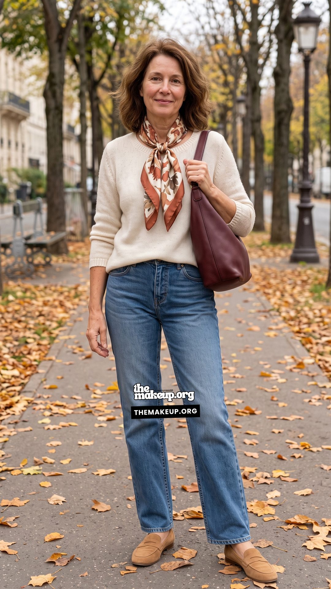 Crew Neck Sweater And Jeans For A Casual Women Over 50 Vacation