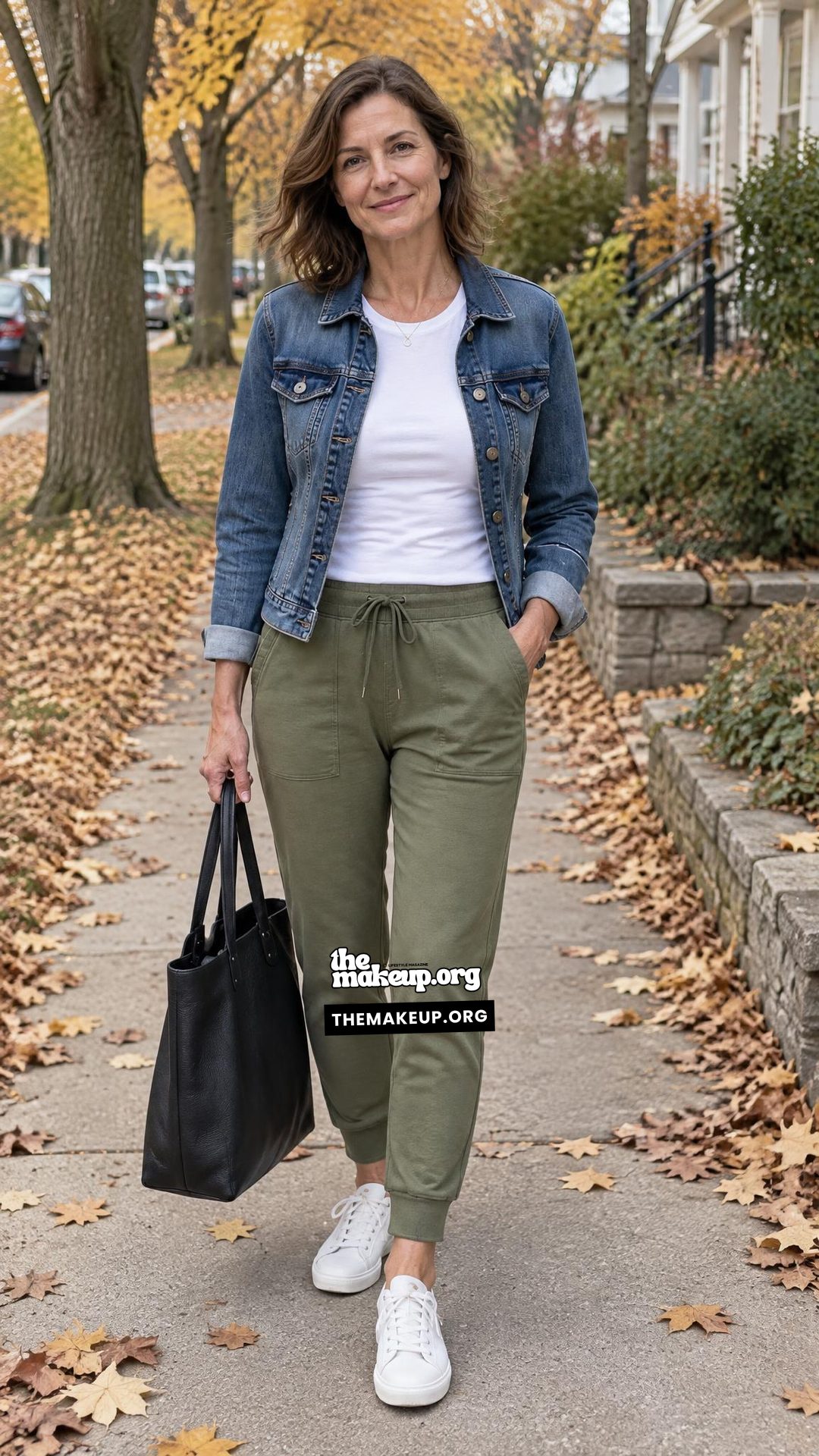 Denim Jacket And Jogger Pants For Casual Women Over 50