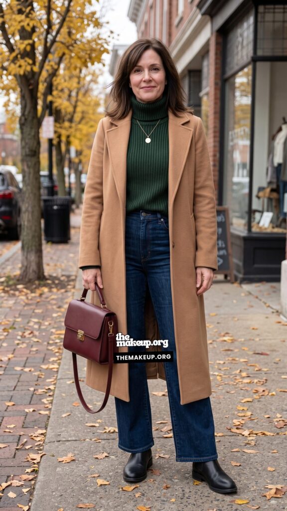 Long Coat And Jeans Outfit For Women Over 50