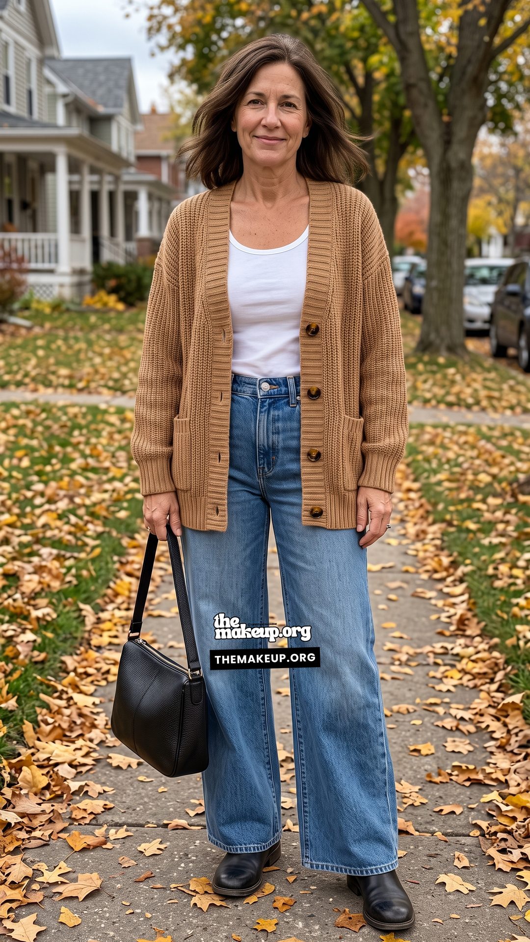 Ribbed Cardigan And Denim For Casual Women Over 50