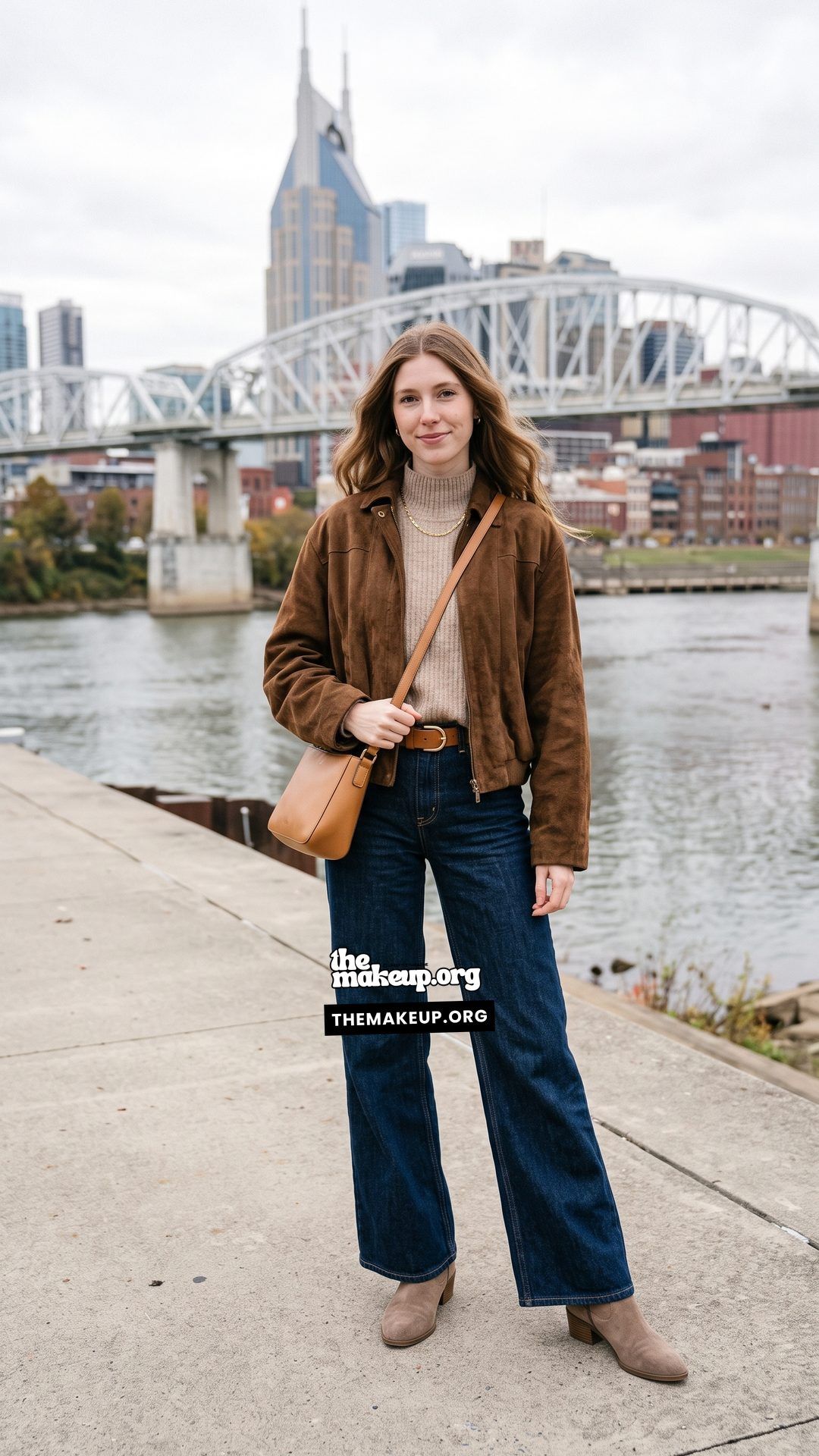 Suede Jacket And Flare Denim Fall Layering