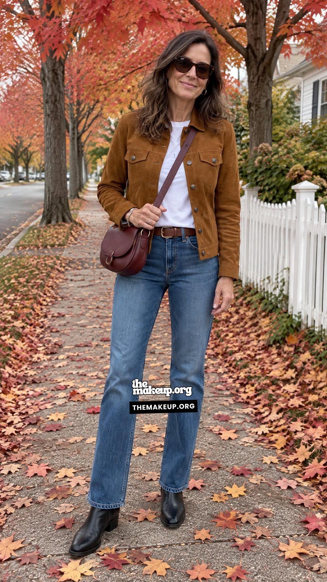 Suede Shirt And Jeans For Autumn Travel Women Over 50