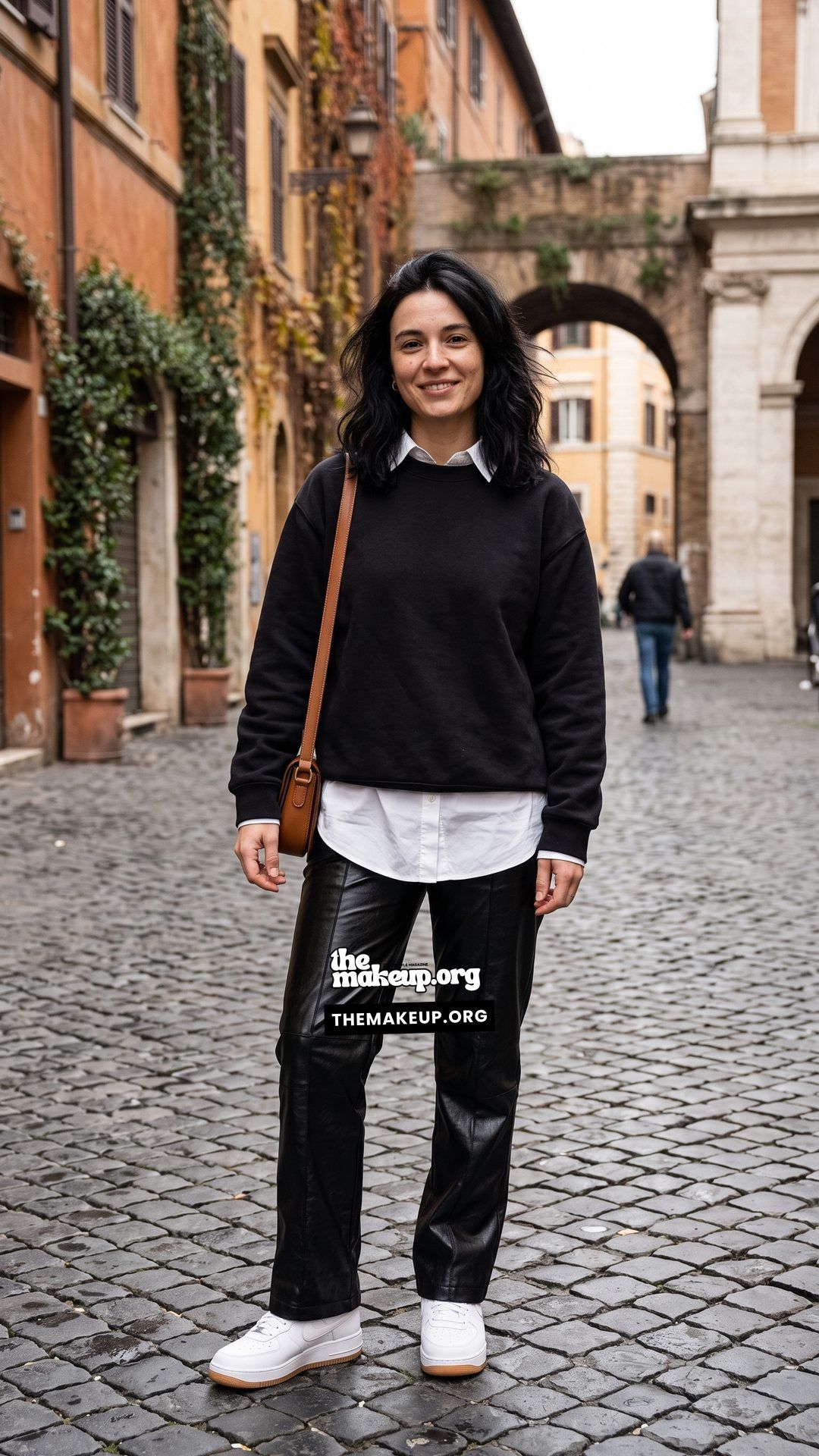 Sweatshirt And Leather Pants Europe Trip