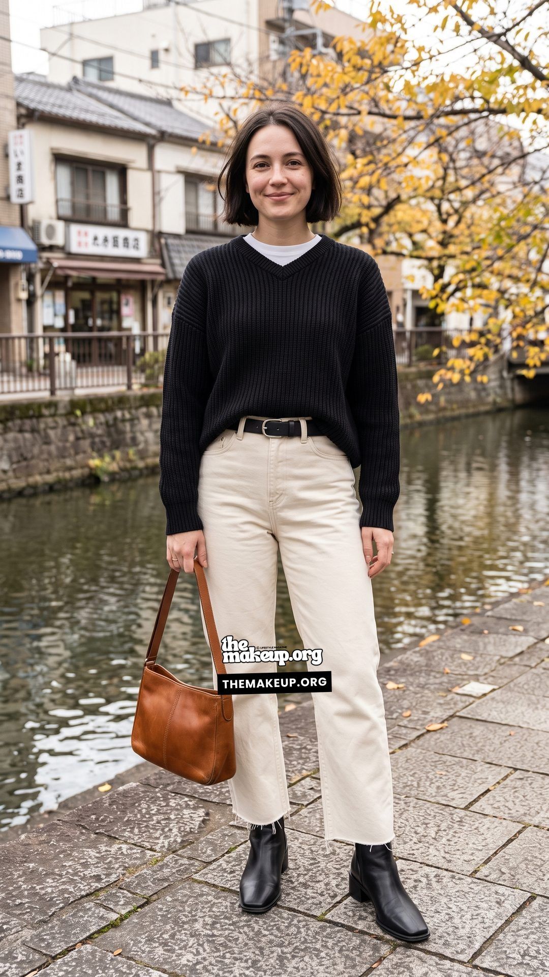 V Neck Sweater And Straight Pants Japan Autumn